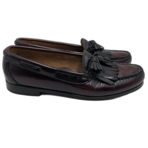 Cole Haan Mens Moccasin Tasseled Slip On Loafer 10D Dress Shoes Burgundy Leather - Picture 3 of 12